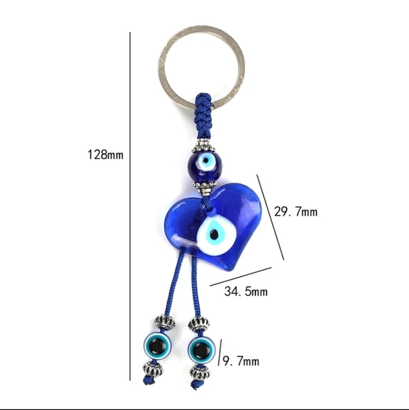 Heart shaped evil eye keyring keychain - Picture 3 of 9